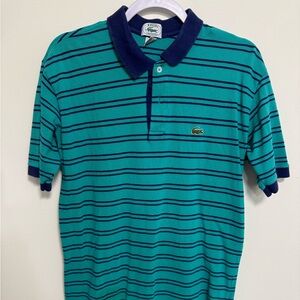 Lacoste Green and Blue Striped Polo Shirt